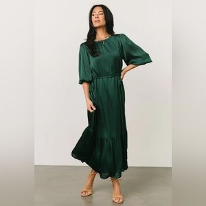 Lauretta Tie Waist Dress in Dark Green